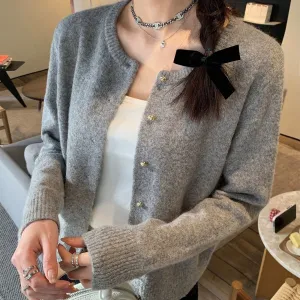 XIEYINSHE New Spring and Autumn New Korean Edition Fashion Simple Knitted Cardigan Femininity Commuter Crew Neck Single-breasted Sweater Jacket