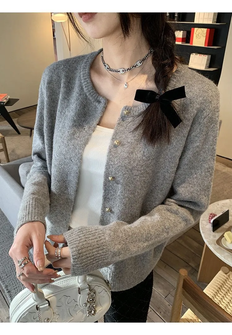 XIEYINSHE New Spring and Autumn New Korean Edition Fashion Simple Knitted Cardigan Femininity Commuter Crew Neck Single-breasted Sweater Jacket