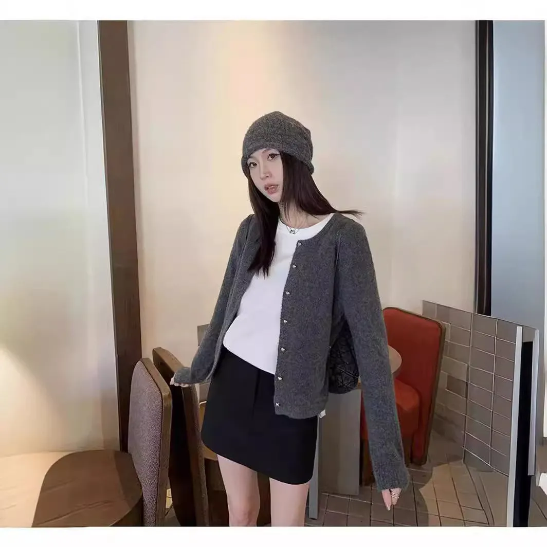 XIEYINSHE New Spring and Autumn New Korean Edition Fashion Simple Knitted Cardigan Femininity Commuter Crew Neck Single-breasted Sweater Jacket