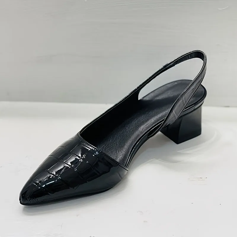 xieyinshe  Women's Slingback Low Heels, Pointed Toe Patent Leather Slip On Sandals, All-Match Commuter Shoes