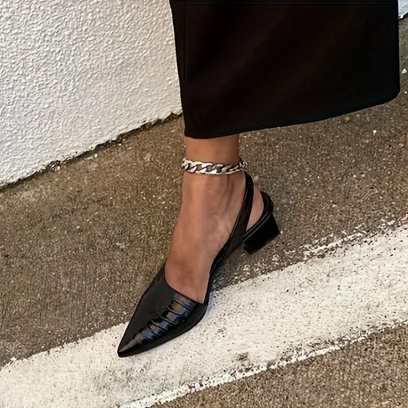 xieyinshe  Women's Slingback Low Heels, Pointed Toe Patent Leather Slip On Sandals, All-Match Commuter Shoes
