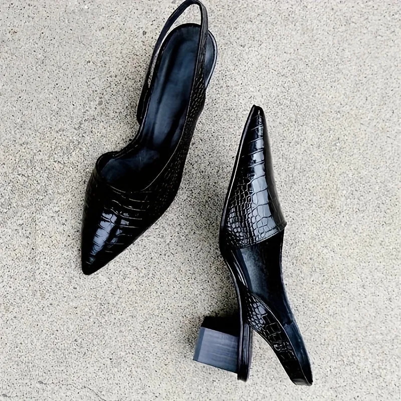 xieyinshe  Women's Slingback Low Heels, Pointed Toe Patent Leather Slip On Sandals, All-Match Commuter Shoes