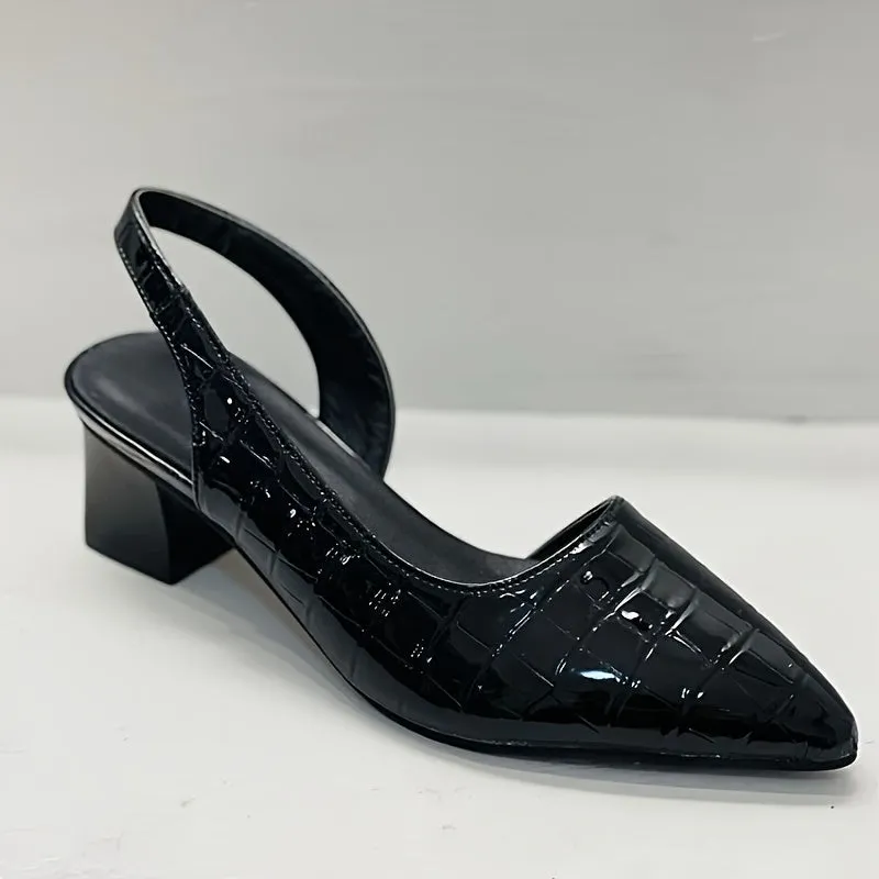 xieyinshe  Women's Slingback Low Heels, Pointed Toe Patent Leather Slip On Sandals, All-Match Commuter Shoes